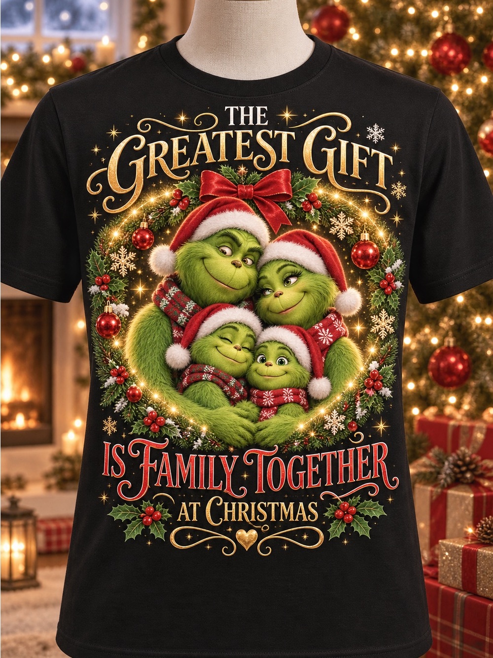 Holiday Family Grinch Graphic Unisex Tee - Black